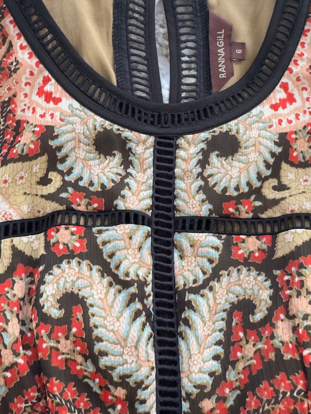 Ranna Gill Red Paisley Tiered Sleeveless Dress - Picture 4 of 4